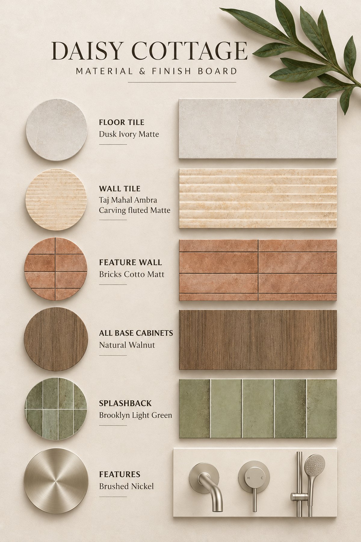 Daisy Cottage material and finish board