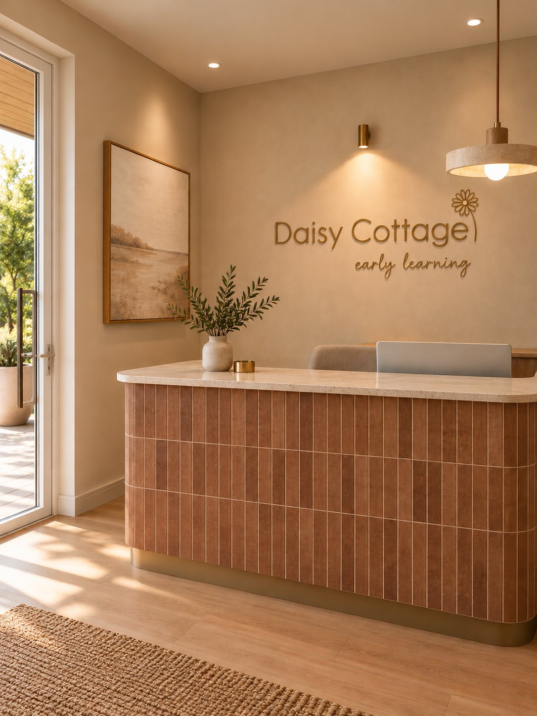 Artist&rsquo;s impression of the new Daisy Cottage reception with terracotta-tiled desk